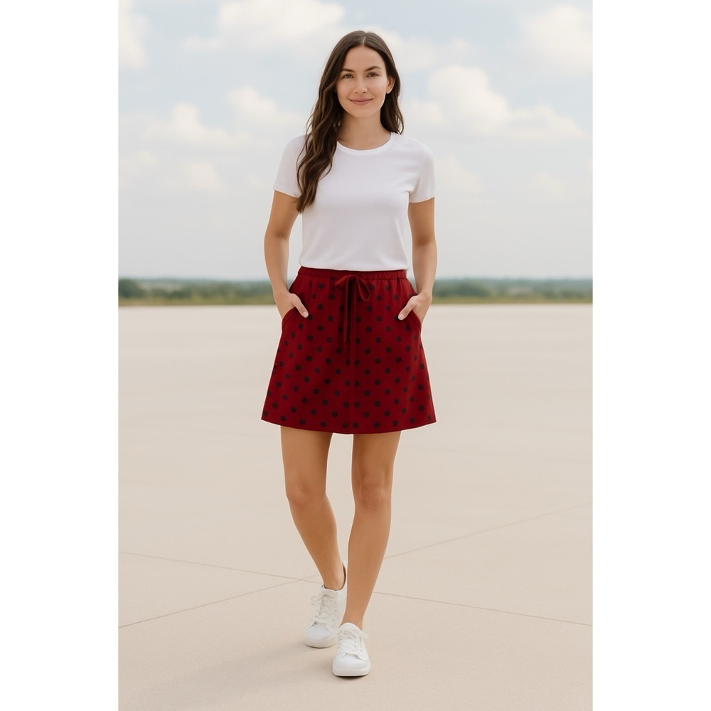 Lands End Womens Skort Red Black Polka Dot Pull On Pockets Built In Shorts 16